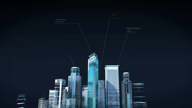 Construction technology. building city skyline and make smart city with economic chart, diagram. 4k animation.