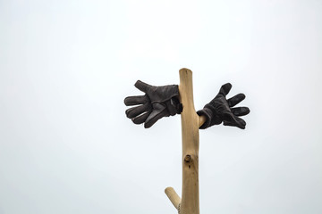 Ast mit zwei Handschuhen als Wegweiser