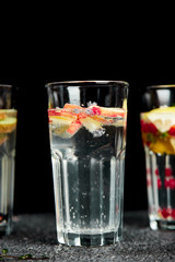 Variety of  Detox infused water. Diet. Healthy drink.