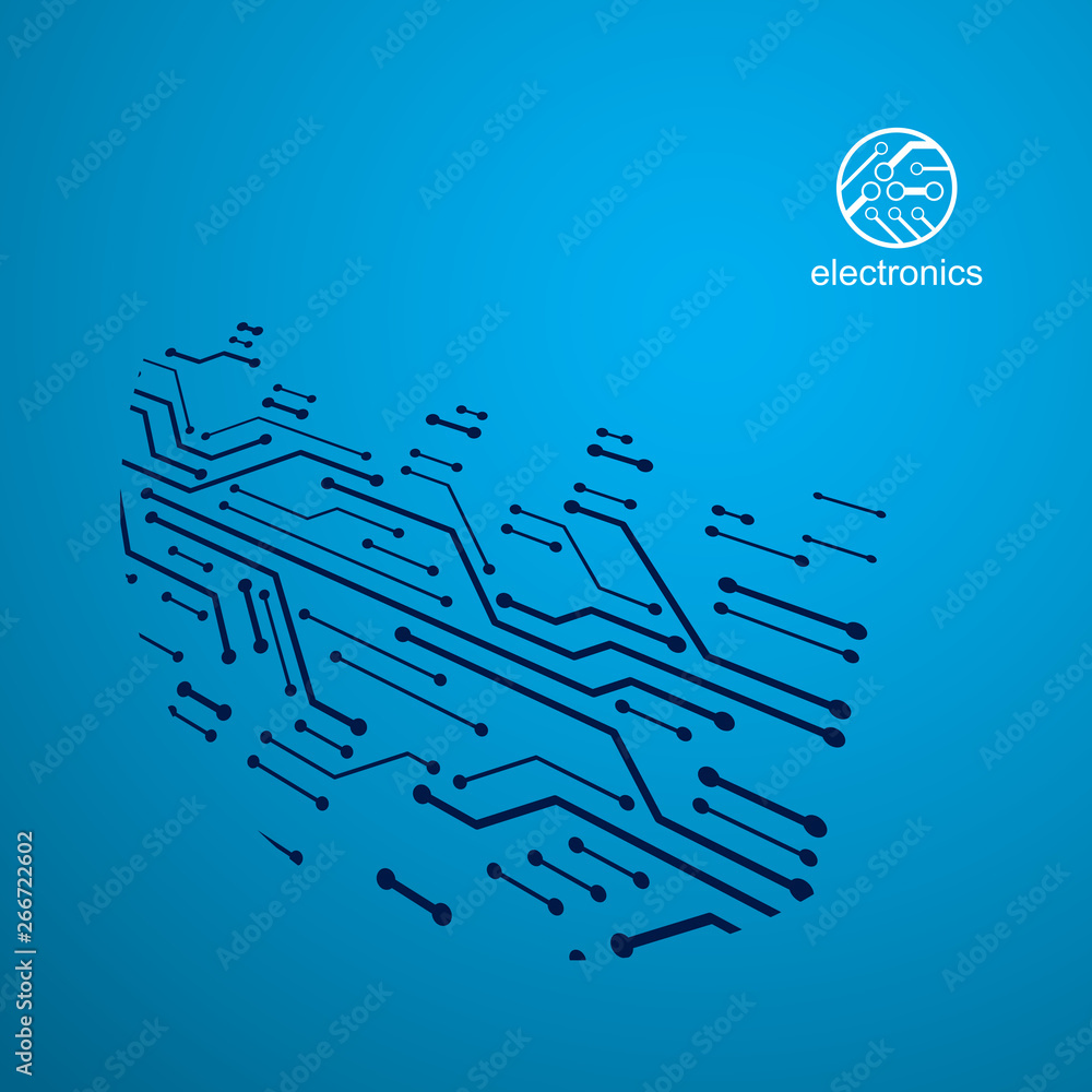 Poster vector abstract technology illustration with circuit board. high tech digital scheme of electronic d