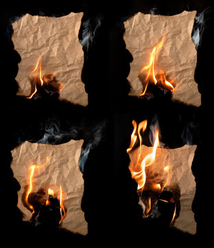 burning piece of crumpled paper