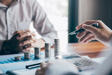 Business on meeting to planning project finance analyzing with report