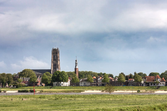 The Dutch town Zaltbommel near the river Waal