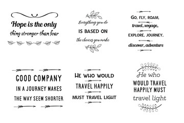 Calligraphy saying for print about Travel and adventures. Vector Quote for typography and Social media post. Modern Inspiration Design