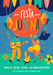 Festa Junina traditional Brazil June festival party. Vector design templates for greeting card, invitation, poster, banner, and other use.
