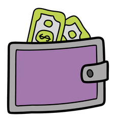Wallet icon vector in doodle design