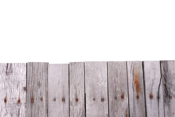 Old wooden fence isolated on white background.