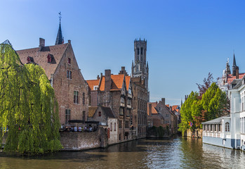 Beautiful canal and traditional houses in the old town of Bruges