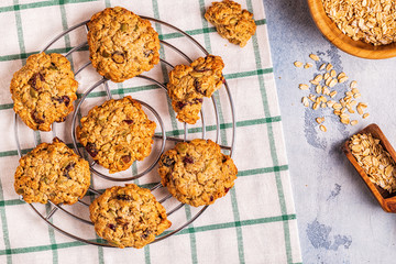 Homemade oatmeal cookies with cranberries and pumpkin seeds.