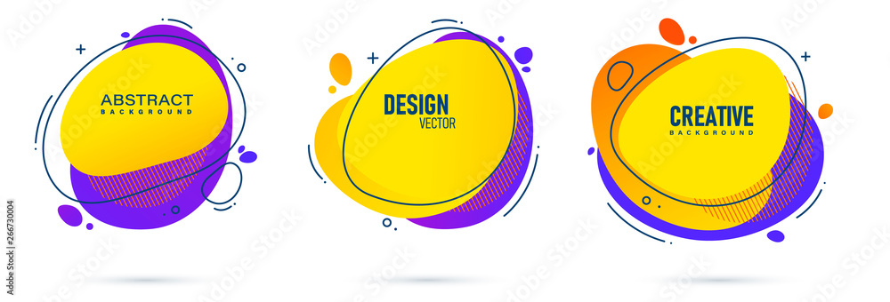 Poster abstract liquid shape. fluid design. isolated gradient waves with geometric lines, dots. vector illu