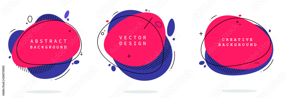 Poster set of modern abstract vector banners. flat geometric shapes of different colors with black outline 