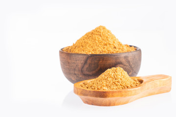 Panela or sugar cane candy - Saccharum officinarum. Text space