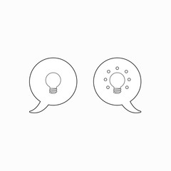 Vector icon concept of two speech bubbles with grey and glowing light bulbs.