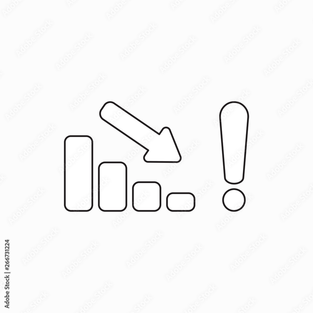 Aufkleber vector icon concept of sales bar graph arrow moving down with exclamation mark.