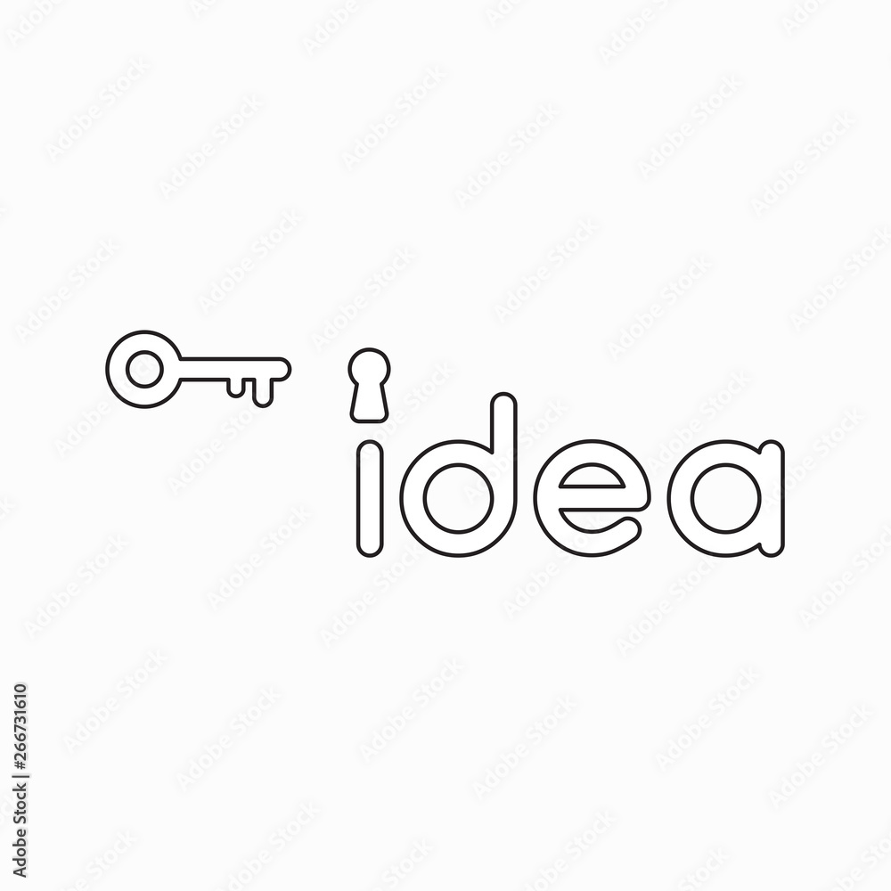 Poster vector icon concept of idea word with keyhole and key.