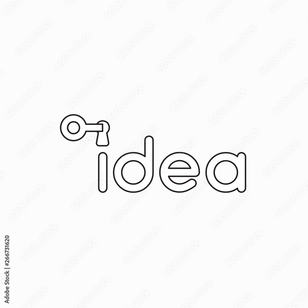 Poster vector icon concept of idea word with keyhole and key unlock.