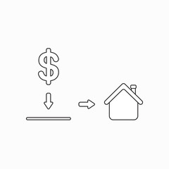 Vector icon concept of dollar symbol into moneybox hole and showing house.
