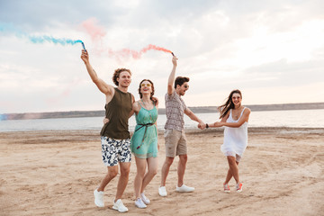 Group of a cheerful young friends having fun