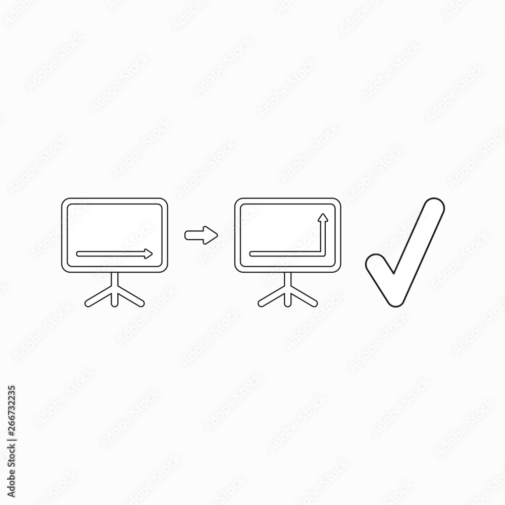 Aufkleber vector icon concept of arrow moving down and up on sales chart with check mark.
