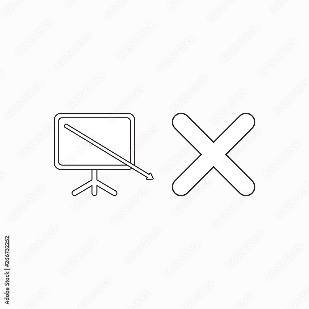 Aufkleber vector icon concept of arrow moving down and going out of sales chart with x mark.