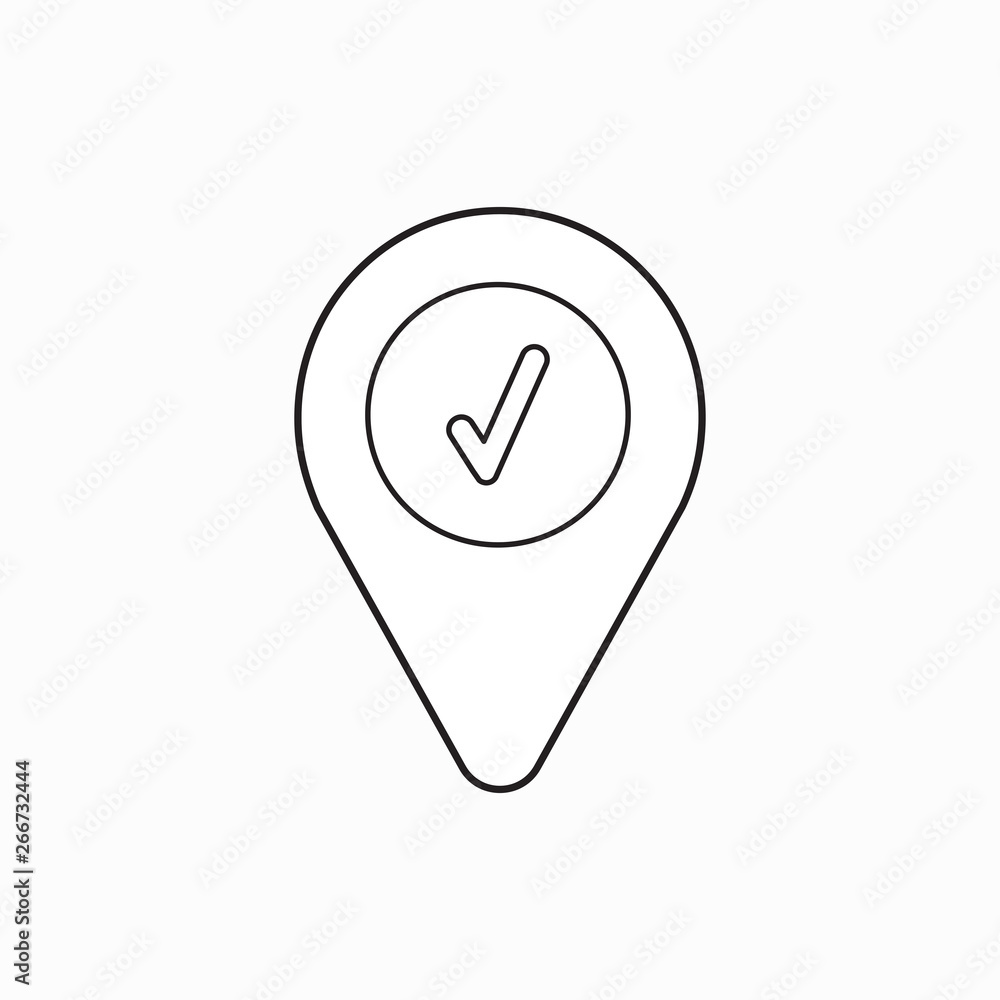 Aufkleber vector icon concept of check mark inside map pointer.