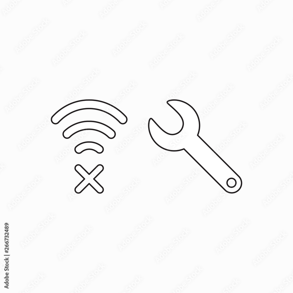 Aufkleber vector icon concept of fix wifi connection problem and spanner.