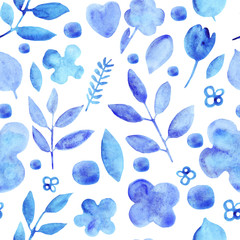 watercolor simple silhouettes   flowers blue seamless pattern