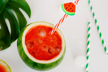 Tasty watermelon smoothie in the fresh watermelon