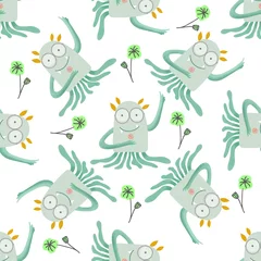Acrylic prints Monsters Seamless pattern cute monsters, great design for any purposes. Childish vector illustration. Children design pattern background. Cartoon style. Kids seamless pattern. Seamless vector texture.