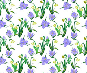 Vector seamless pattern with wild spring flower