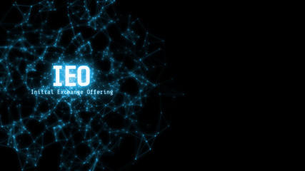 3D Rendering of abstract network nodes connected with dots and line with text IEO Initial Exchange Offering. New alternative solution product in blockchain and crypto currency industry