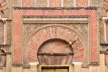 Moorish facade of the Great Mosque in Cordoba, Andalusia, Spain