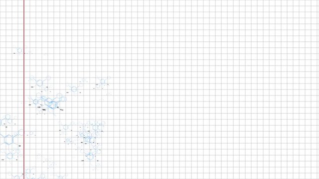 Chemical formula and outlines on notebook sheet. . Retro school notation.