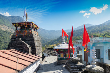 Markandey temple at Mukhumath , Uttarakhand, Garhwal , India. In winter, deity of the temple of...