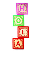 Wooden letter blocks spelling out the spanish word for hello Hola © Andrew Gardner