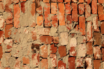Red brick wall texture. Cropped shot, horizontal, place for text, nobody, outdoors, close-up. Construction concept