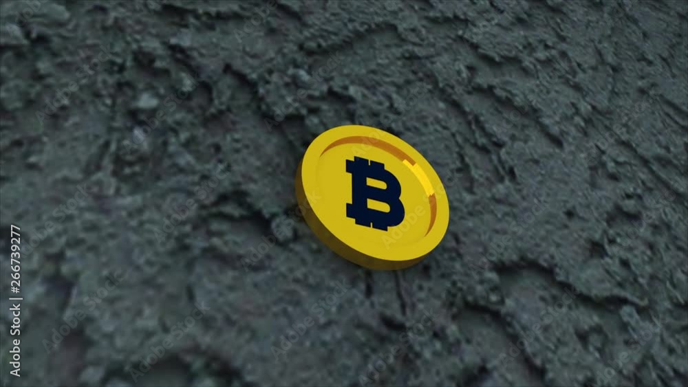 Poster bit coin is on concrete surface, it is symbol of electronic virtual money and mining cryptocurrency 