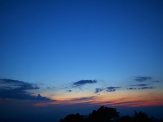 Fototapeta na wymiar The twilight sky with dark cloud and the blue sky and silhouette, Nan, Thailand