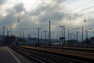 Train station on a cloudy morning in Ansbach