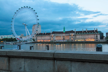Fototapeta na wymiar Night Fall on the Thames River, Westminster, City of London, England, UK