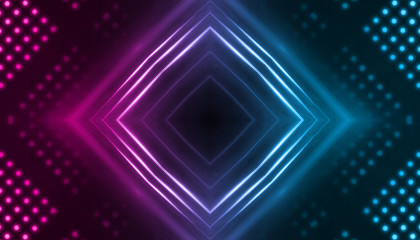 Dark abstract futuristic background. Neon lines, glow. Neon lines, shapes. Pink and blue glow