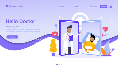 Online Doctor Concept with video conferencing people consultation to the doctor via smartphone. Suitable for web landing page, ui, mobile app, banner template. Vector Illustration 