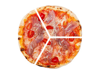 Three pieces of pizza isolated on white background