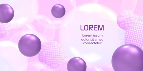 Advertising Banner .Pink background with balls .Abstract pink background modern futuristic graphic.
