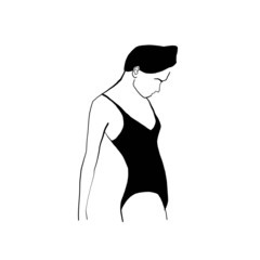Silhouette line drawing Beauty simple woman face. Linear sign continuous artwork.Minimalistic concept 