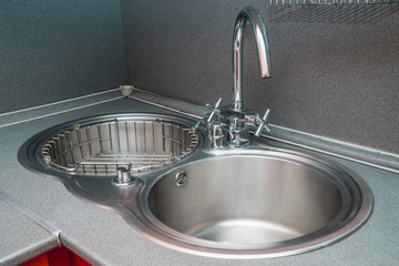 The photo of a sink in a The photo of a sink in a  kitchen