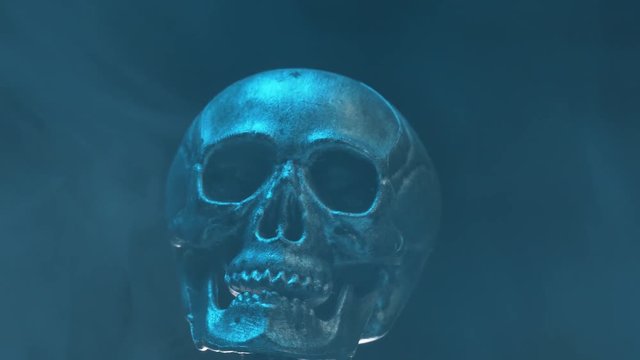 Scary skeleton skull with fog giving a horror atmosphere.
