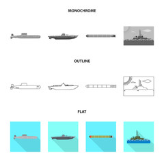 Vector illustration of war  and ship icon. Set of war  and fleet stock symbol for web.