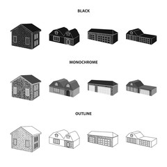 Vector illustration of facade and housing sign. Set of facade and infrastructure stock vector illustration.