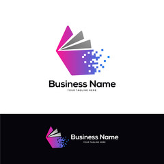 Obraz premium pixel book logo designs, tech book logo template, online education and learning designs concept